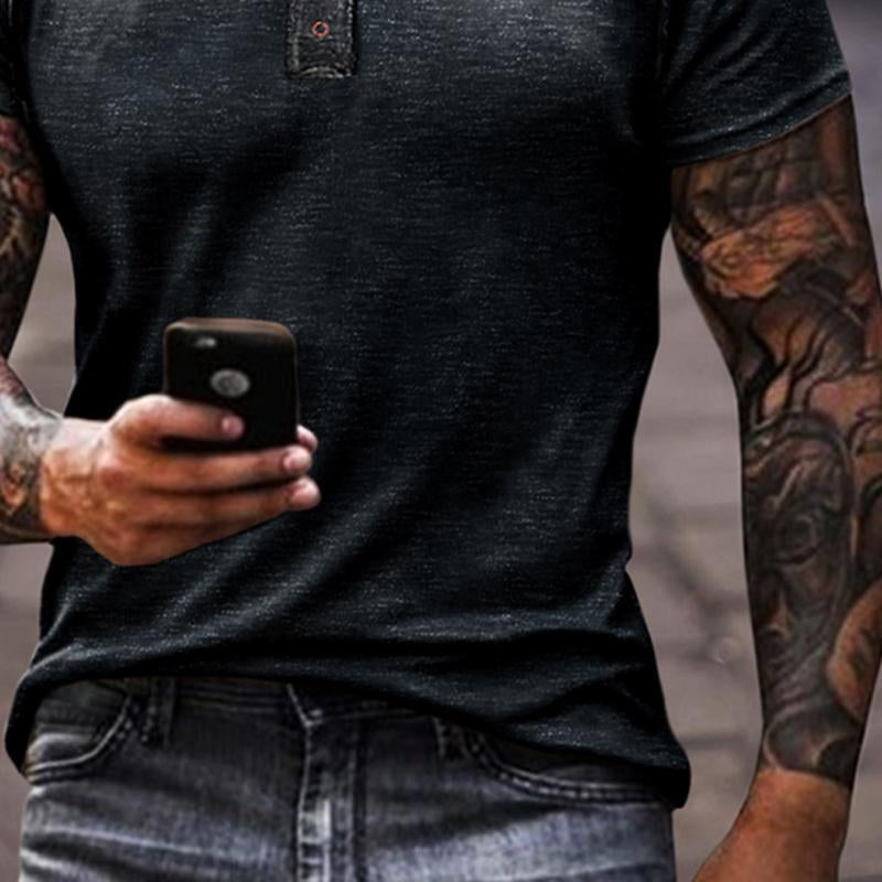 T-shirt da uomo con stampa vintage a maniche corte e collo Henley 92715536X