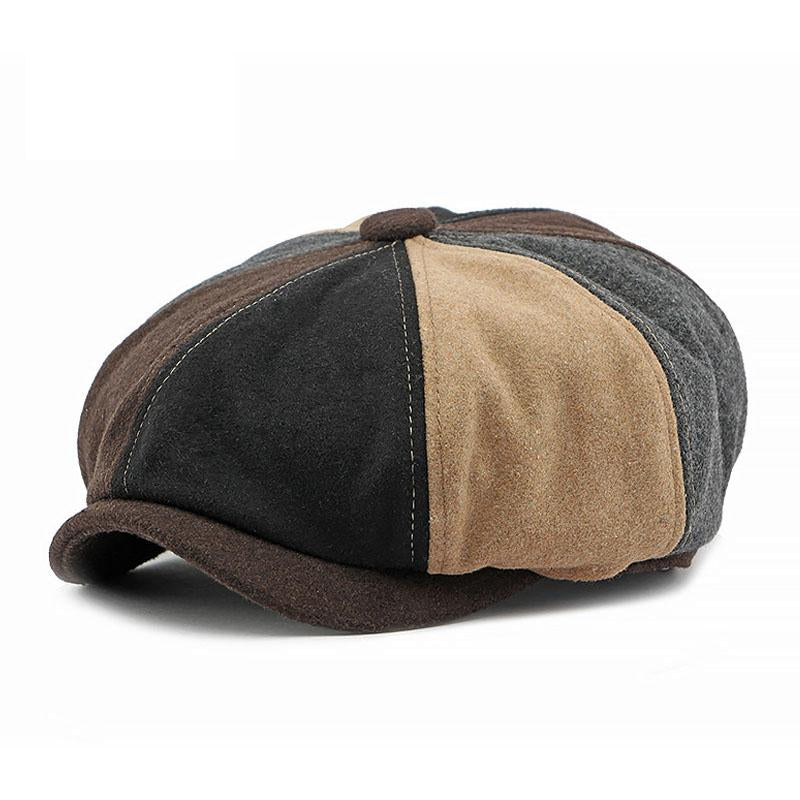 Men's Vintage Wool Blend Colorblock Patchwork Beret 73952303M