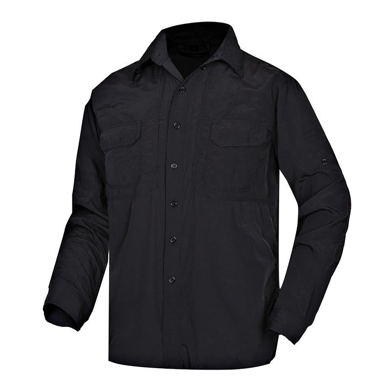 Men's Casual Outdoor Windproof Quick Dry Lapel Long Sleeve Workwear Shirt 05736916M