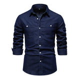 Men's Solid Denim Long-sleeved Shirt 49738739X