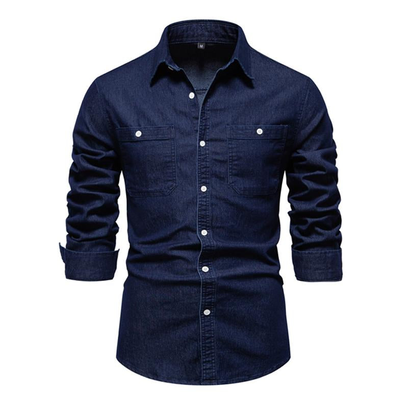 Men's Solid Denim Long-sleeved Shirt 49738739X