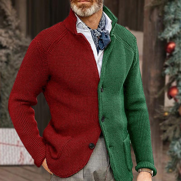 Men's Colorblock Stand Collar Single Breasted Knit Cardigan 75008048Z