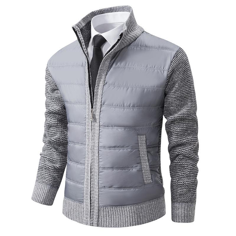 Men's Stand Collar Striped Fleece Sweater Splicing Jacket 21075243X