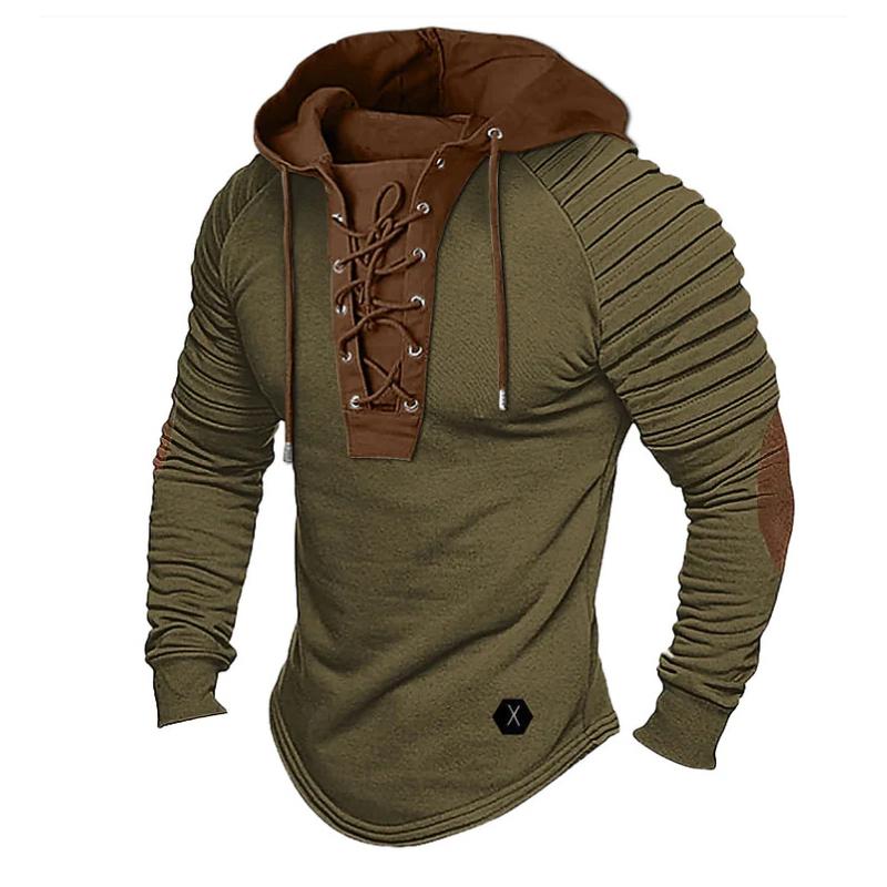 Men's Casual Solid Color Lace-Up Hooded Sweatshirt 40191778Y