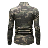 Men's Casual Camo Double Breast Pocket Denim Shirt 90352181Y