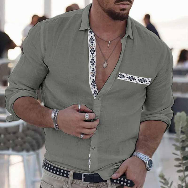 Men's Printed Beach Vacation Holiday Lapel Long Sleeve Shirt 22829625X