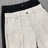Men's Solid Color Slim Fit Linen Trousers 27320671X