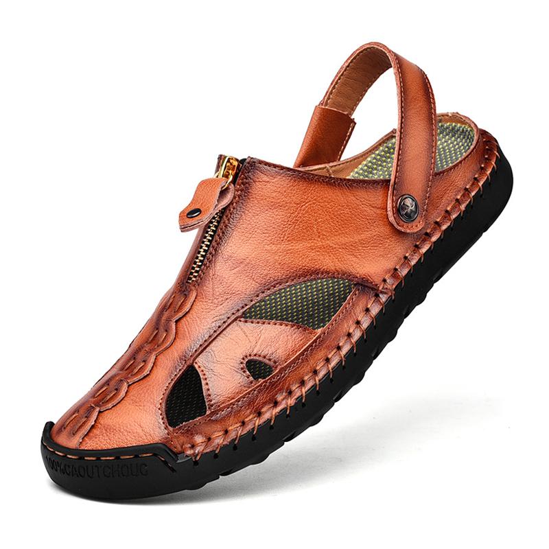 Men's Vintage First-Layer Cowhide Hollow Breathable Sandals 60168677M
