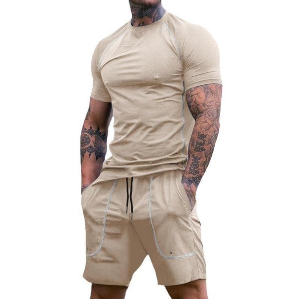 Men's Casual Sports Round Neck Breathable Tight T-Shirt Shorts Set 50299632M