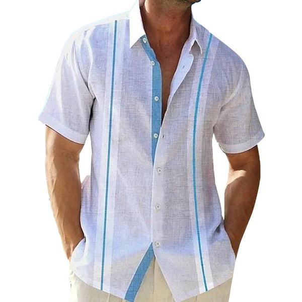 Men's Casual Striped Printed Lapel Short Sleeve Shirt 94246117Y