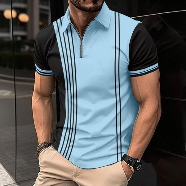 Men's Casual Patchwork Striped Short-Sleeved Polo Shirt 64165689Y