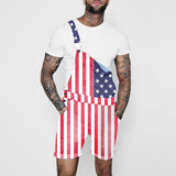 Men's Casual Independence Day Flag Print Denim Jumpsuit Overalls 50936779M