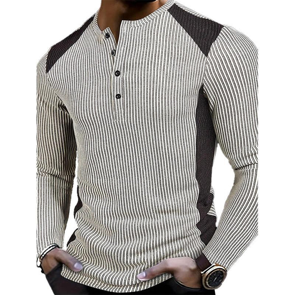 Men's Casual Striped Henley Neck Sweatshirt 83457168X