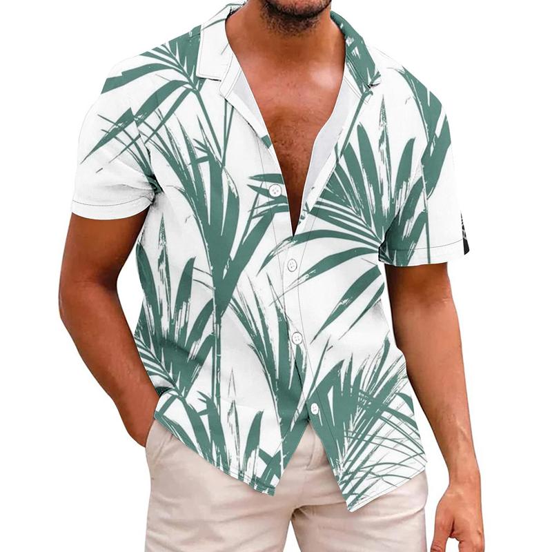 Men's Hawaiian Leaf Print Short Sleeve Lapel Shirt 27544690X