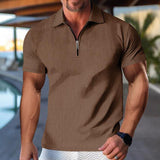 Men's Solid Striped Lapel Short Sleeve Polo Shirt 41578617Z