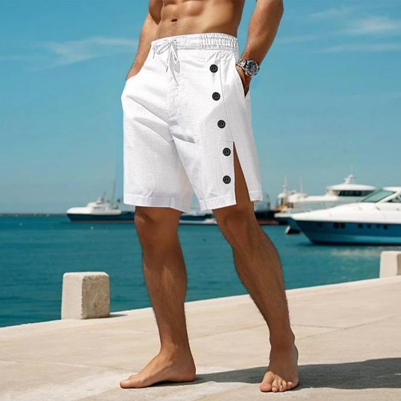 Men's Casual Linen Breathable Elastic Waist Shorts 29191385M
