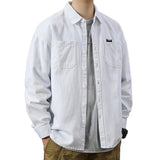 Men's Casual Cotton Patch Pocket Loose Lapel Long Sleeve Shirt 31889485M