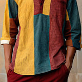Men's Color Block Stand Collar Long Sleeve Shirt 80092860X