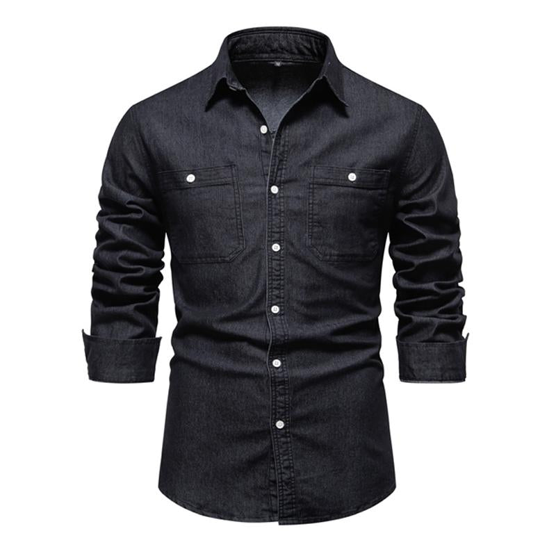 Men's Solid Denim Long-sleeved Shirt 49738739X