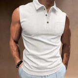 Men's Casual Lapel Buttoned Sleeveless Polo Shirt 32039281M