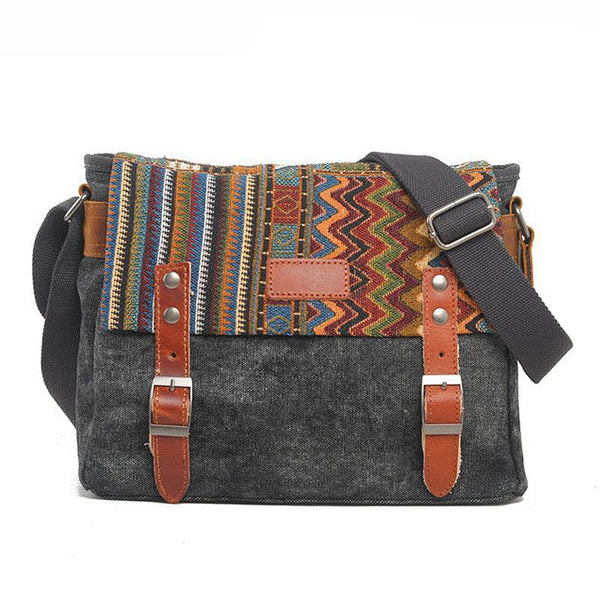 Men's Retro Ethnic Pattern Canvas Shoulder Bag 74282452Y