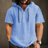 Men's Solid Color Hooded Short-Sleeved Shirt 66868211Y