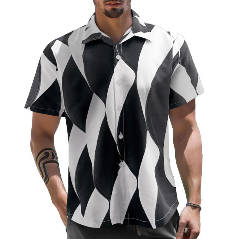 Men's Hawaiian Geometric Print Loose Short Sleeve Shirt 02362064X