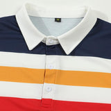 Men's Retro Striped Colorblock Button Lapel Long Sleeve Polo Shirt 29370142Y