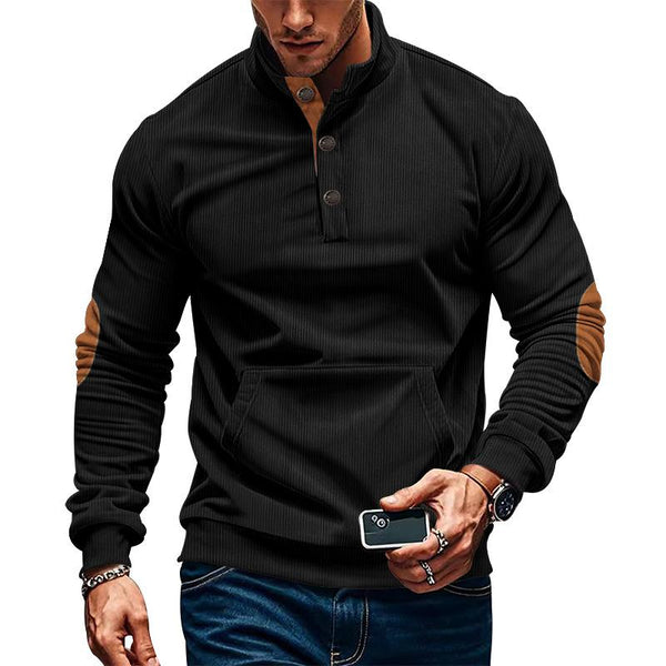 Men's Casual Stand-up Collar Kangaroo Pocket Loose Long-sleeved Sweatshirt 72785647M