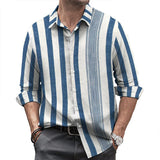 Men's Crisp Striped Lapel Long-sleeved Shirt 71240841TO