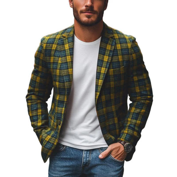 Men's Casual Notch Lapel Contrast Color Plaid Single-breasted Blazer 94875833M