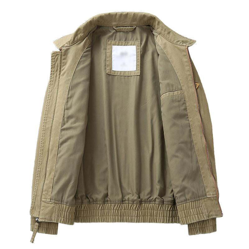 Men's Vintage Washed Cotton Lapel Zipper Slim Fit Work Jacket 52267983M