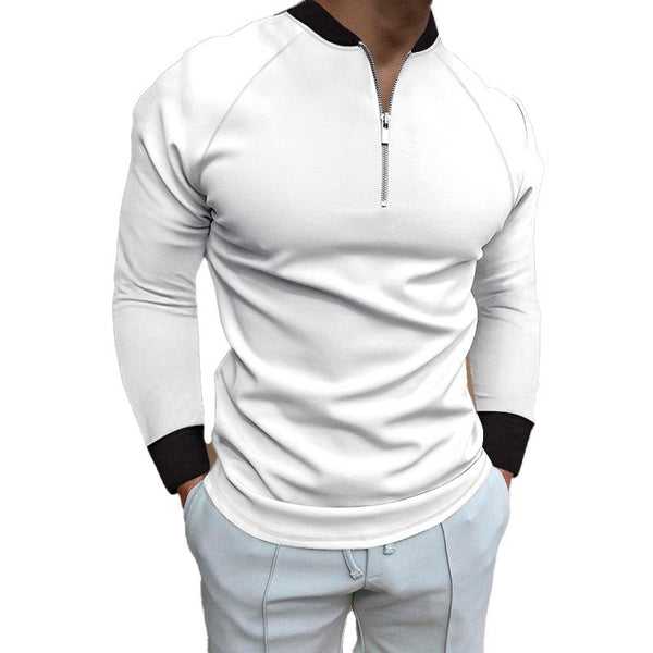 Men's Casual Solid Color Stand Collar Zipper Long Sleeve T-Shirt 49149590Y