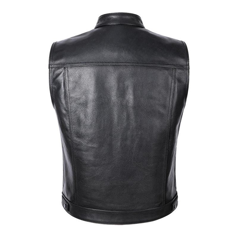 Men's PU Leather Single Breasted Cardigan Multi-Pocket Stand Collar Vest 30665861U