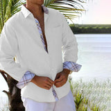 Men's Casual Vintage Plaid Stitching Lapel Long Sleeve Shirt 06167494Y