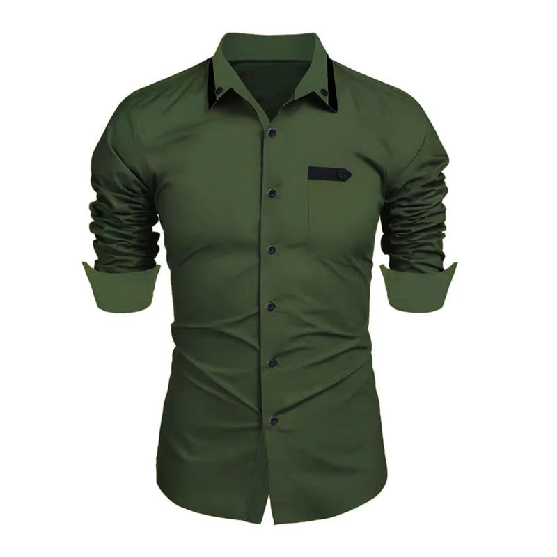 Men's Casual Color Block Lapel Long Sleeve Shirt 68542200Y