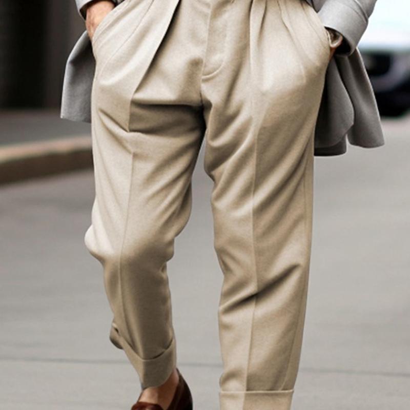 Men's Solid Color Double Pleat Loose Straight Suit Pants 34560269X