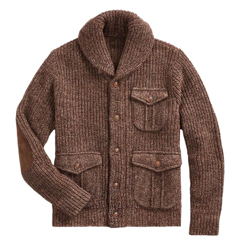 Men's Solid Color Patchwork Knitted Suede Knitted Jacket 00827539X