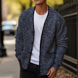 Men's Comfortable And Casual V-Neck Solid Color Knitted Cardigan 77802398Y