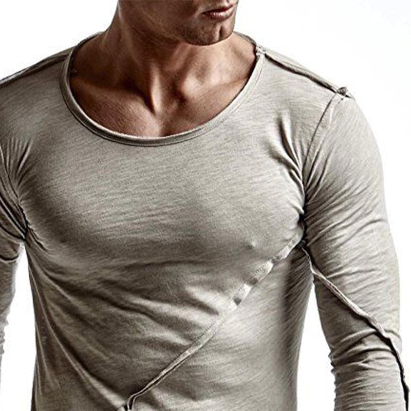 Men's Light Gray Paneled Solid Color Long-sleeved T-shirt 53982989U