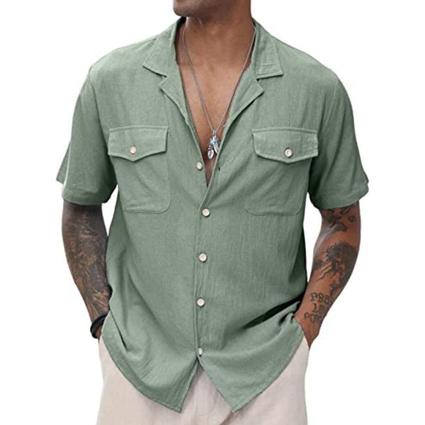 Men's Casual Solid Color Breathable Double Pocket Short Sleeve Shirt 72594339Y