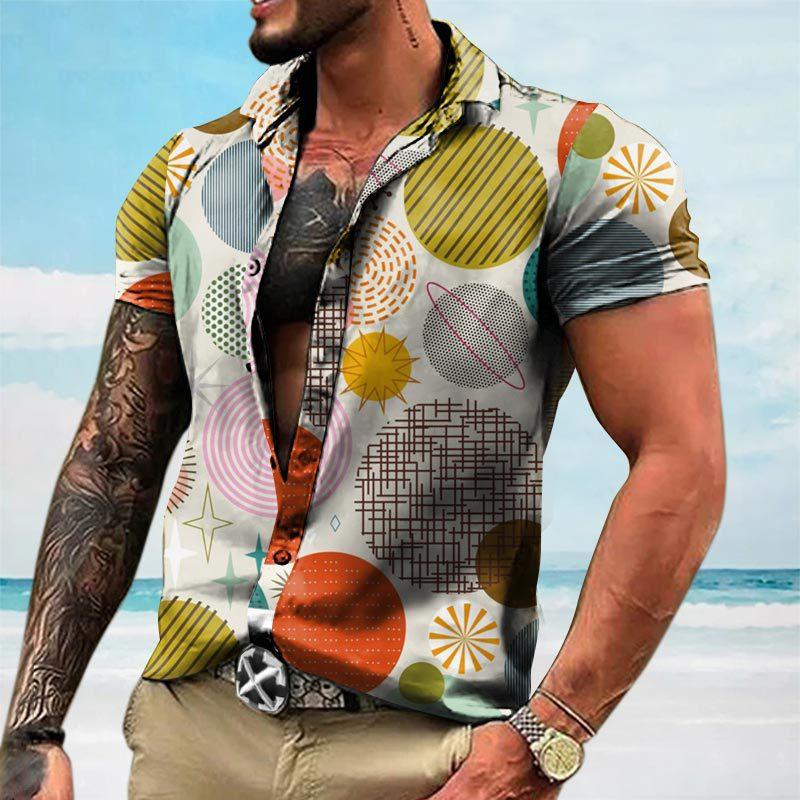 Men's Lapel Print Hawaiian Short Sleeve Shirt 89057222X