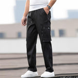 Men's Solid Multi-pocket Elastic Waist Cargo Pants 35075353Z