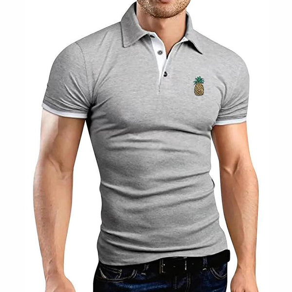Men's Color Block Printed Lapel Short Sleeve T-Shirt 87377357X
