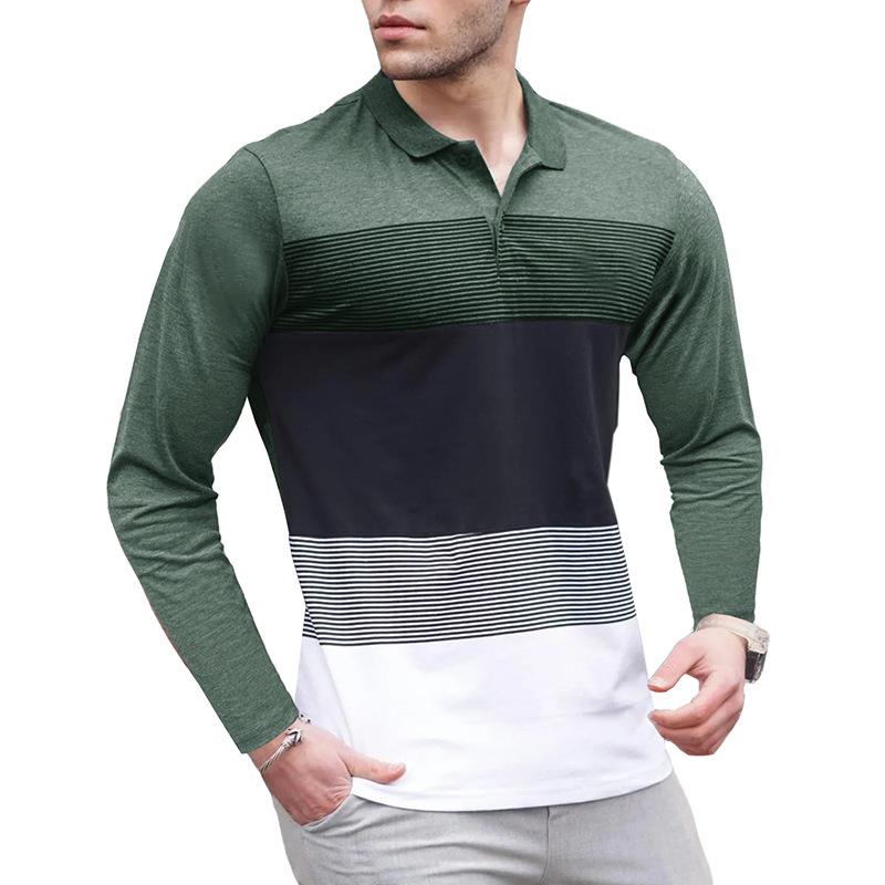 Men's Striped Lapel Long-Sleeved Polo Shirt 65766873Y