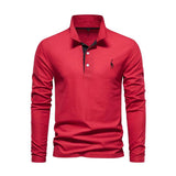 Men's Classic Casual Deer Embroidery Cotton Lapel Long Sleeve POLO Shirt 52045993K