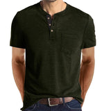 Men's Casual Solid Color Henley Collar Chest Pocket Short Sleeve T-Shirt 48049058Y