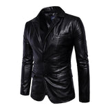Men's Vintage Lapel Single Breasted Flap Pocket Leather Biker Jacket 67936509M