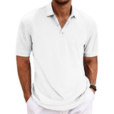 Men's Casual Cotton Blended Lapel Solid Color Short Sleeve Polo Shirt 98614586M