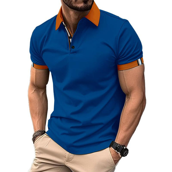 Men's Casual Color Block Lapel Short Sleeve Polo Shirt 37314110Y